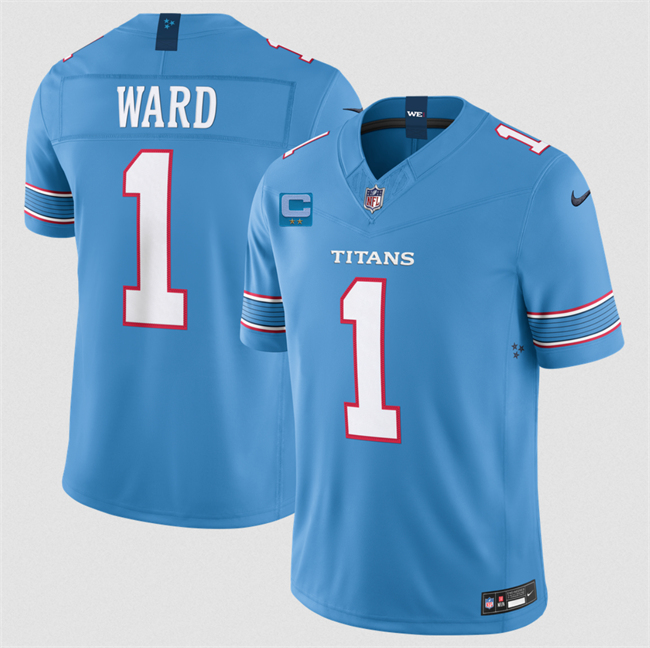 Men's Light Blue Tennessee Titans #1 Cameron Ward 2026 With 2-Star C Patch F.U.S.E. Vapor Limited Stitched Football Jersey